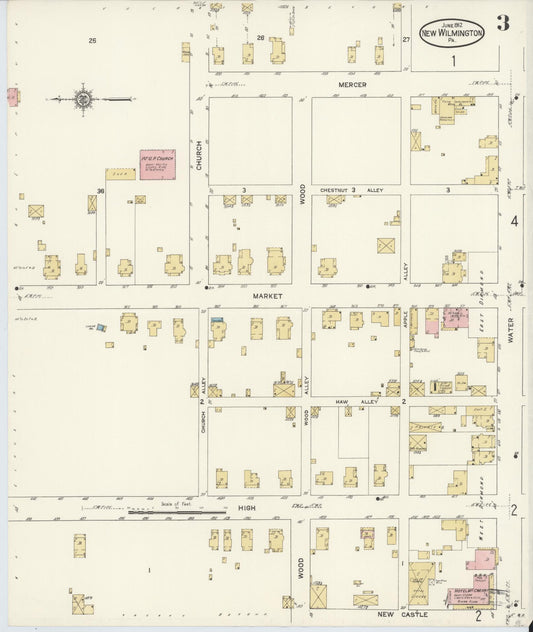 Sanborn Fire Insurance Map from New Wilmington, Lawrence County, Pennsylvania (1912), Sheet #0003 - Historic Sanborn Fire Insurance Map Print, vintage old map wall art, antique decor, genealogy gift, Pennsylvania Pennsylvania map
