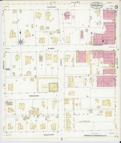 Sanborn Fire Insurance Map from Marianna, Lee County, Arkansas (1908), Sheet #0003 - Complete Map Set gallery image, historic Sanborn map, vintage wall art, Arkansas Arkansas
