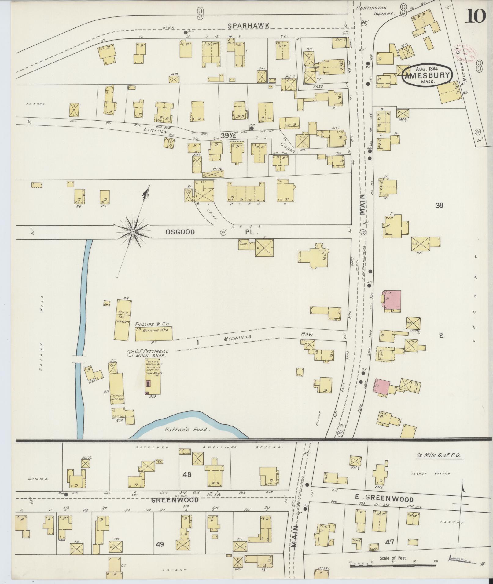 Sanborn Fire Insurance Map from Amesbury, Essex County, Massachusetts (1894), Sheet #0010 - Historic Sanborn Fire Insurance Map Print, vintage old map wall art, antique decor, genealogy gift, Massachusetts Massachusetts map