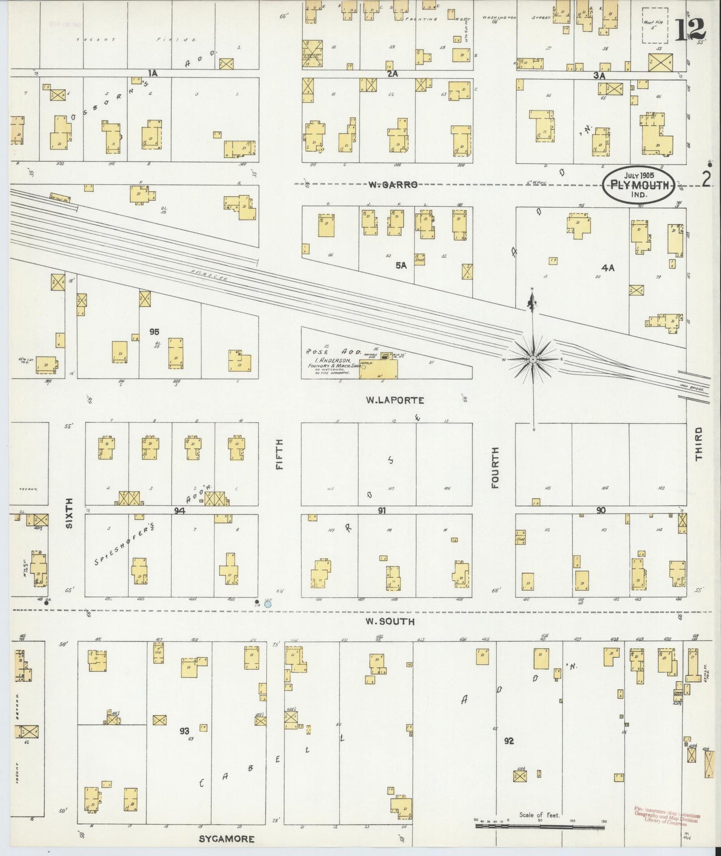 Sanborn Fire Insurance Map from Plymouth, Marhshall County, Indiana (1905), Sheet #0012 - Complete Map Set gallery image, historic Sanborn map, vintage wall art, Indiana Indiana