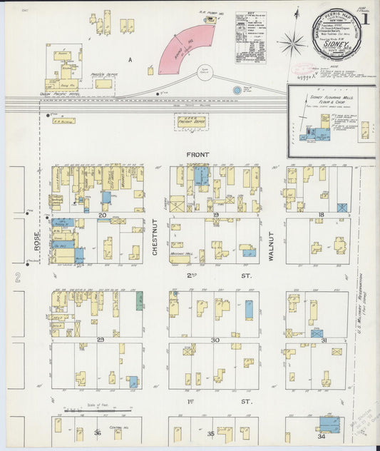 Sanborn Fire Insurance Map from Sidney, Cheyenne County, Nebraska (1892), Sheet #0001 - Historic Sanborn Fire Insurance Map Print, vintage old map wall art, antique decor, genealogy gift, Nebraska Nebraska map