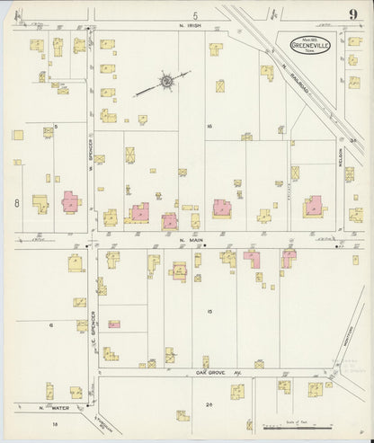 Sanborn Fire Insurance Map from Greeneville, Greene County, Tennessee (1913), Sheet #0009 - Complete Map Set gallery image, historic Sanborn map, vintage wall art, Tennessee Tennessee