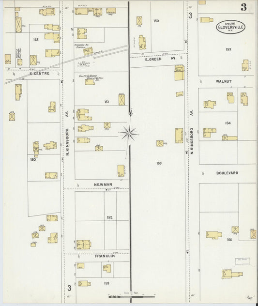 Sanborn Fire Insurance Map from Gloversville, Fulton County, New York (1897), Sheet #0003 - Historic Sanborn Fire Insurance Map Print, vintage old map wall art, antique decor, genealogy gift, New York New York map
