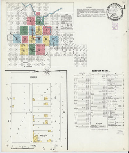 Sanborn Fire Insurance Map from Perry, Noble County, Oklahoma (1901), Sheet #0001 - Complete Map Set gallery image, historic Sanborn map, vintage wall art, Oklahoma Oklahoma