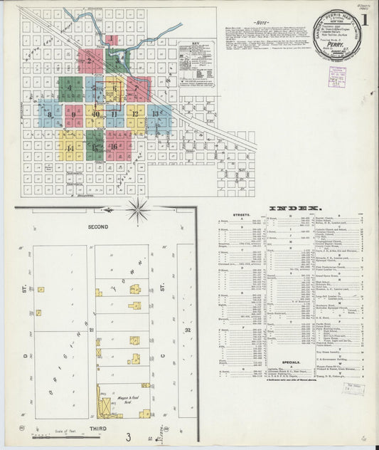 Sanborn Fire Insurance Map from Perry, Noble County, Oklahoma (1901), Sheet #0001 - Complete Map Set gallery image, historic Sanborn map, vintage wall art, Oklahoma Oklahoma
