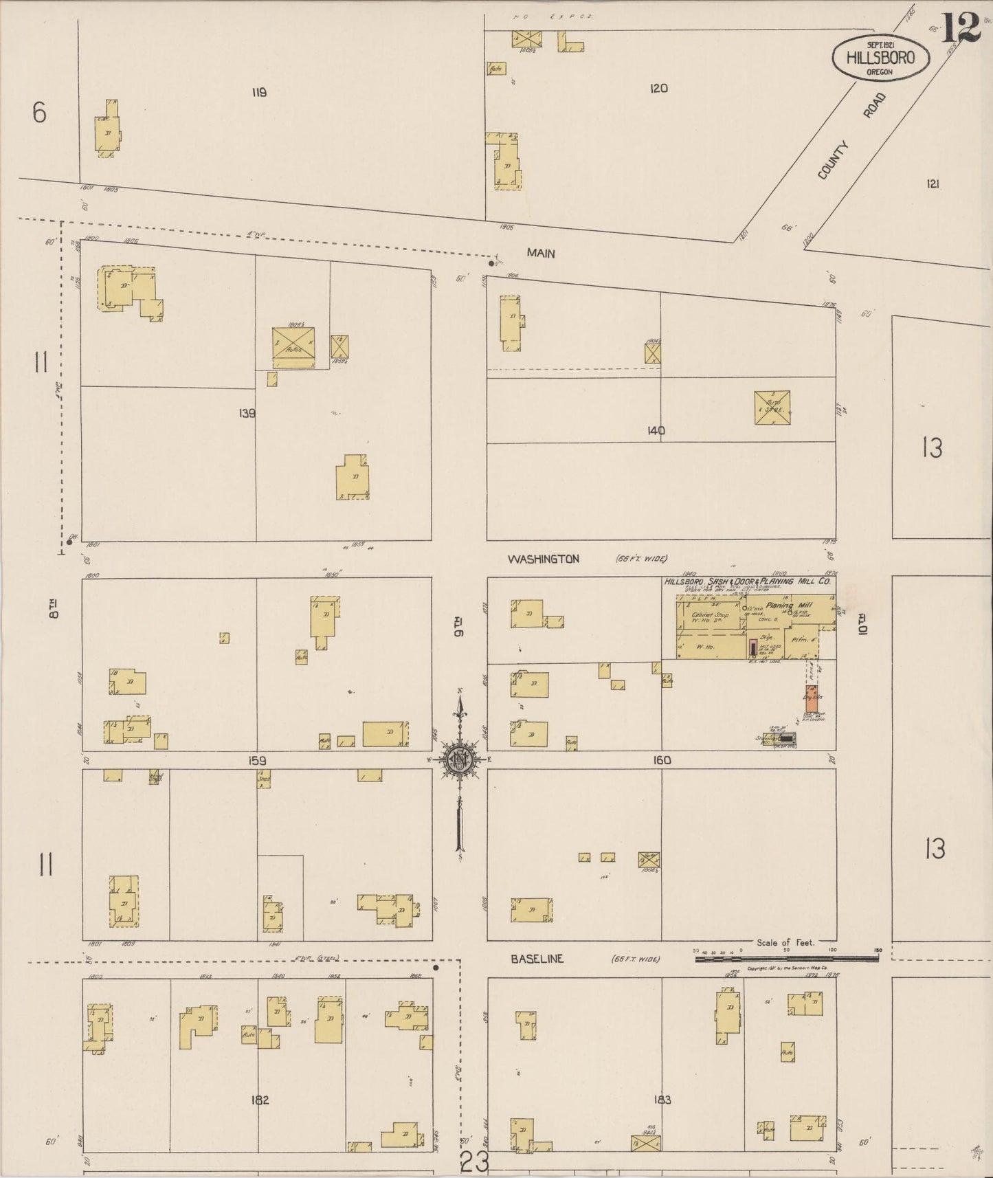 Sanborn Fire Insurance Map from Hillsboro, Washington County, Oregon (1921), Sheet #0012 - Complete Map Set gallery image, historic Sanborn map, vintage wall art, Oregon Oregon