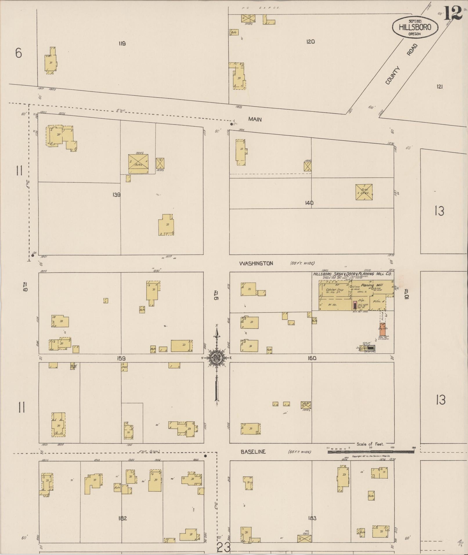 Sanborn Fire Insurance Map from Hillsboro, Washington County, Oregon (1921), Sheet #0012 - Complete Map Set gallery image, historic Sanborn map, vintage wall art, Oregon Oregon