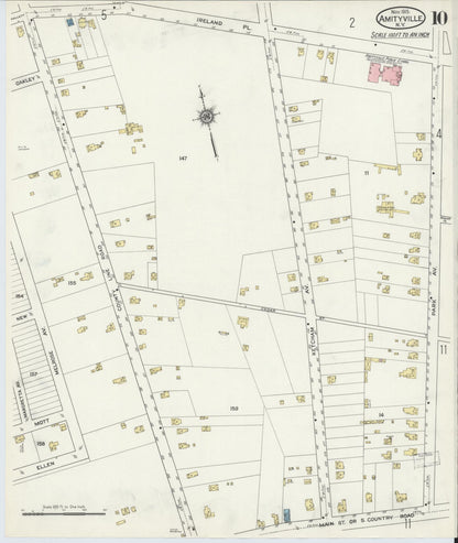 Sanborn Fire Insurance Map from Amityville, Suffolk County, New York (1915), Sheet #0010 - Historic Sanborn Fire Insurance Map Print, vintage old map wall art, antique decor, genealogy gift, New York New York map