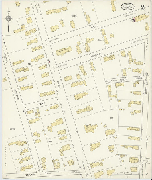 Sanborn Fire Insurance Map from Keene, Cheshire County, New Hampshire (1913), Sheet #0002 - Historic Sanborn Fire Insurance Map Print, vintage old map wall art, antique decor, genealogy gift, New Hampshire New Hampshire map