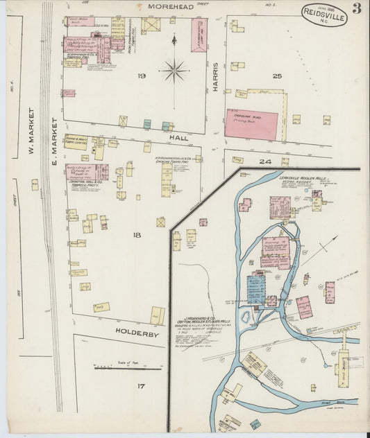 Sanborn Fire Insurance Map from Reidsville, Rockingham County, North Carolina (1885), Sheet #0003 - Historic Sanborn Fire Insurance Map Print, vintage old map wall art, antique decor, genealogy gift, North Carolina North Carolina map