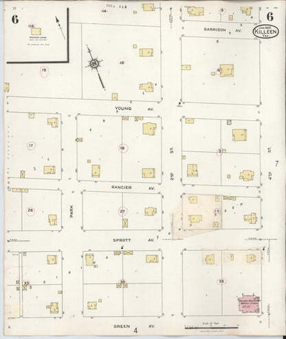 Sanborn Fire Insurance Map from Killeen, Bell County, Texas (1937), Sheet #0006 - Historic Sanborn Fire Insurance Map Print, vintage old map wall art, antique decor, genealogy gift, Texas Texas map