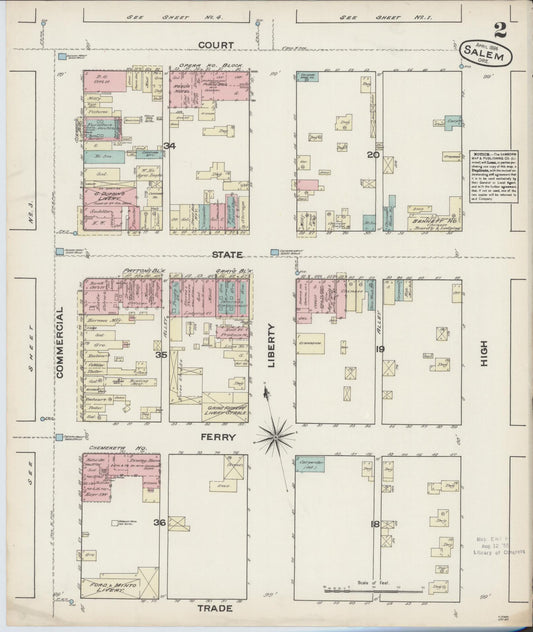 Sanborn Fire Insurance Map from Salem, Marion County, Oregon (1884), Sheet #0002 - Historic Sanborn Fire Insurance Map Print, vintage old map wall art, antique decor, genealogy gift, Oregon Oregon map