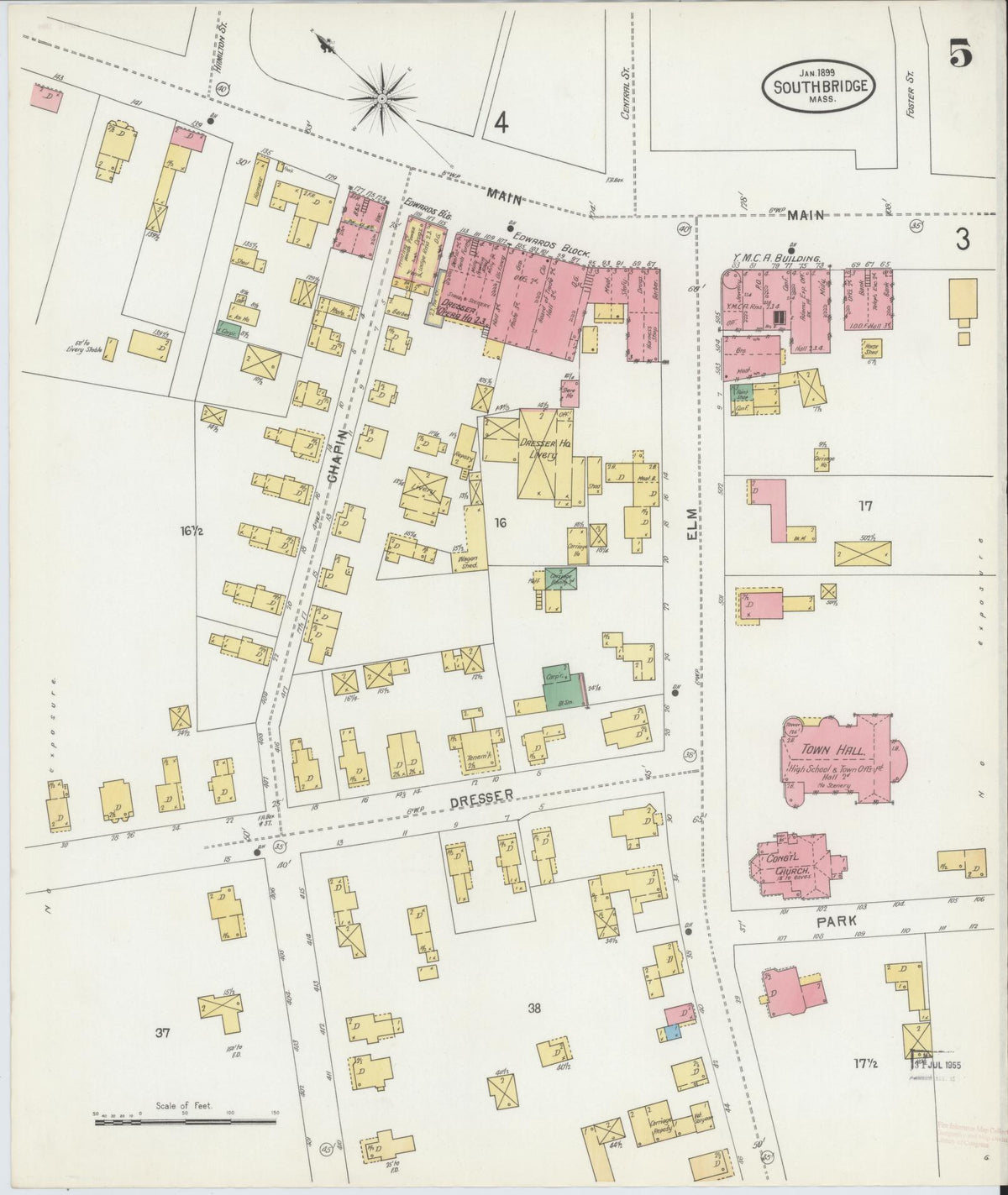 Sanborn Fire Insurance Map from Southbridge, Worcester County, Massachusetts (1899), Sheet #0005 - Complete Map Set gallery image, historic Sanborn map, vintage wall art, Massachusetts Massachusetts