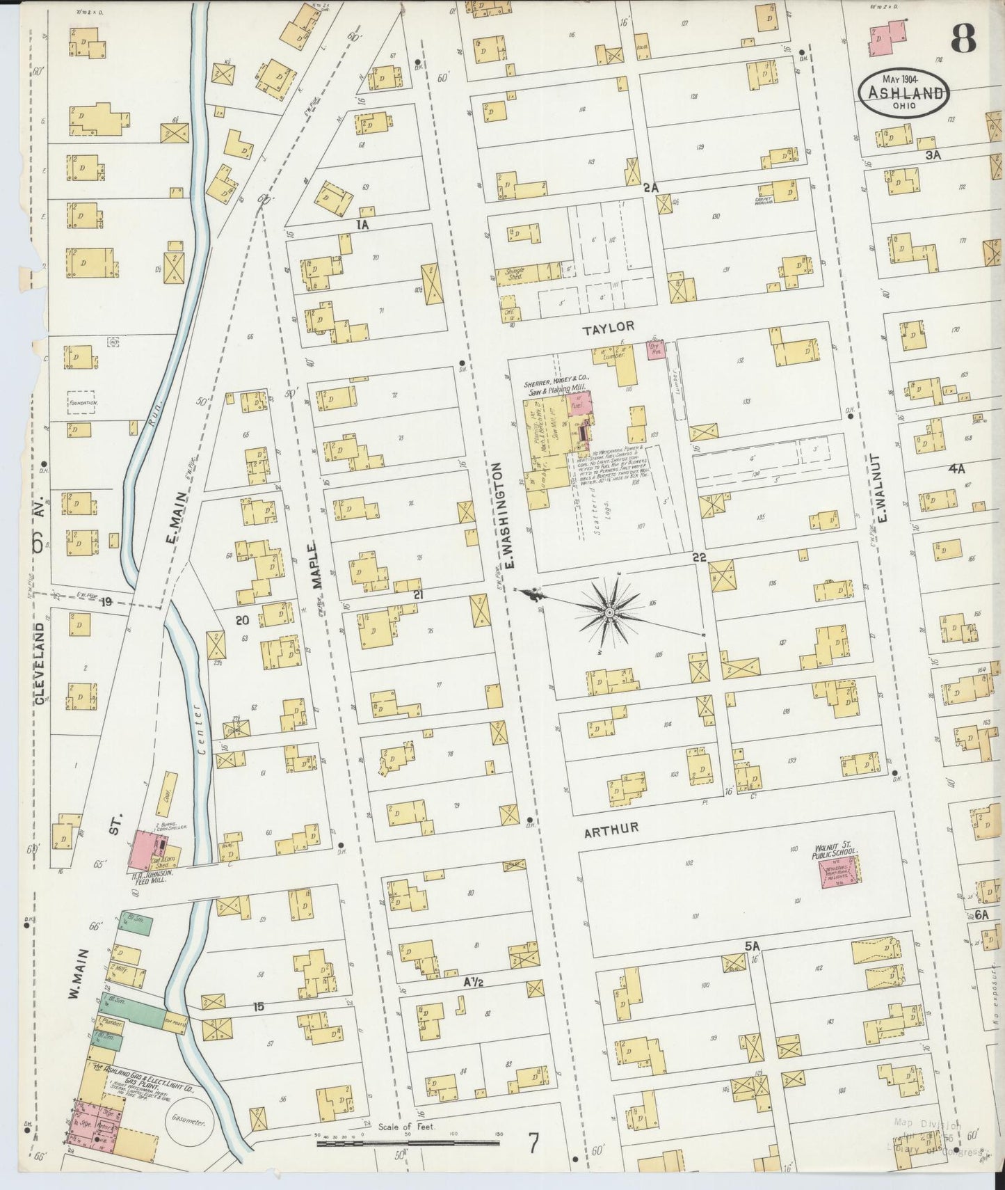 Sanborn Fire Insurance Map from Ashland, Ashland County, Ohio (1904), Sheet #0008 - Historic Sanborn Fire Insurance Map Print, vintage old map wall art, antique decor, genealogy gift, Ohio Ohio map