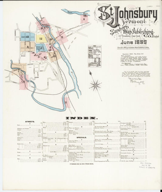 Sanborn Fire Insurance Map from Saint Johnsbury, Caledonia County, Vermont (1889), Sheet #0001 - Complete Map Set gallery image, historic Sanborn map, vintage wall art, Vermont Vermont