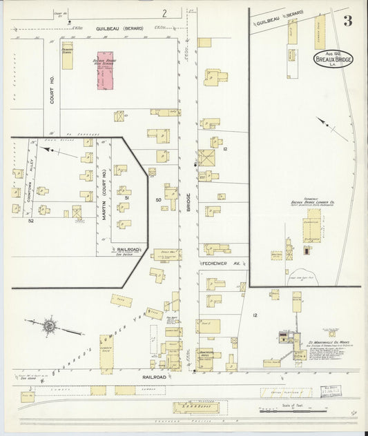 Sanborn Fire Insurance Map from Breaux Bridge, Saint Martin Parish, Louisiana (1912), Sheet #0003 - Historic Sanborn Fire Insurance Map Print, vintage old map wall art, antique decor, genealogy gift, Louisiana Louisiana map