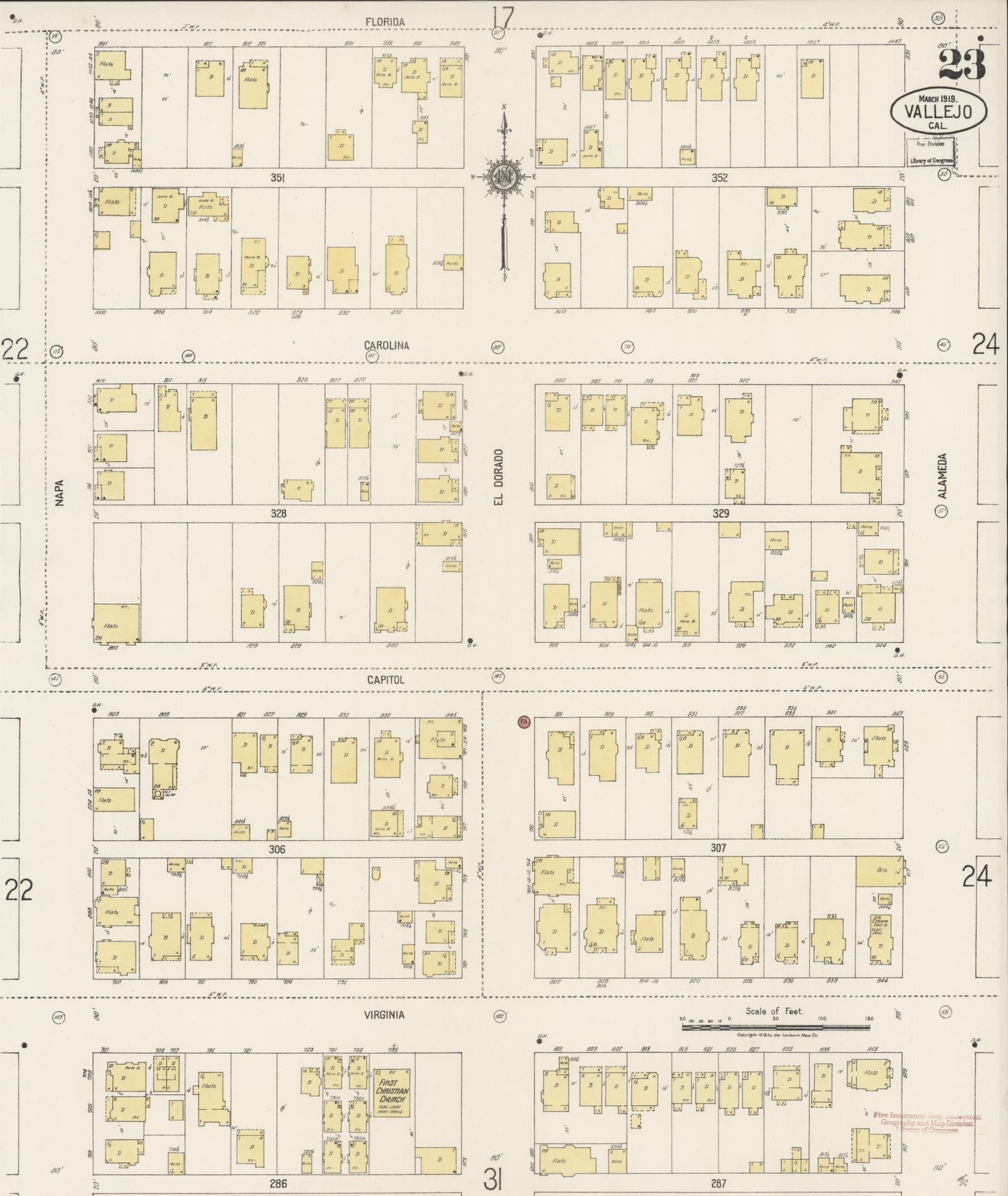 Sanborn Fire Insurance Map from Vallejo, Solano County, California (1919), Sheet #0023 - Complete Map Set gallery image, historic Sanborn map, vintage wall art, California California