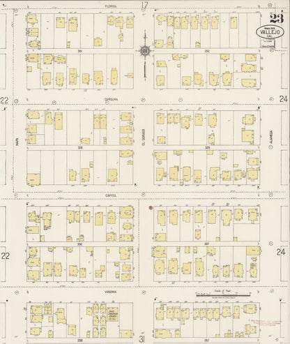Sanborn Fire Insurance Map from Vallejo, Solano County, California (1919), Sheet #0023 - Complete Map Set gallery image, historic Sanborn map, vintage wall art, California California