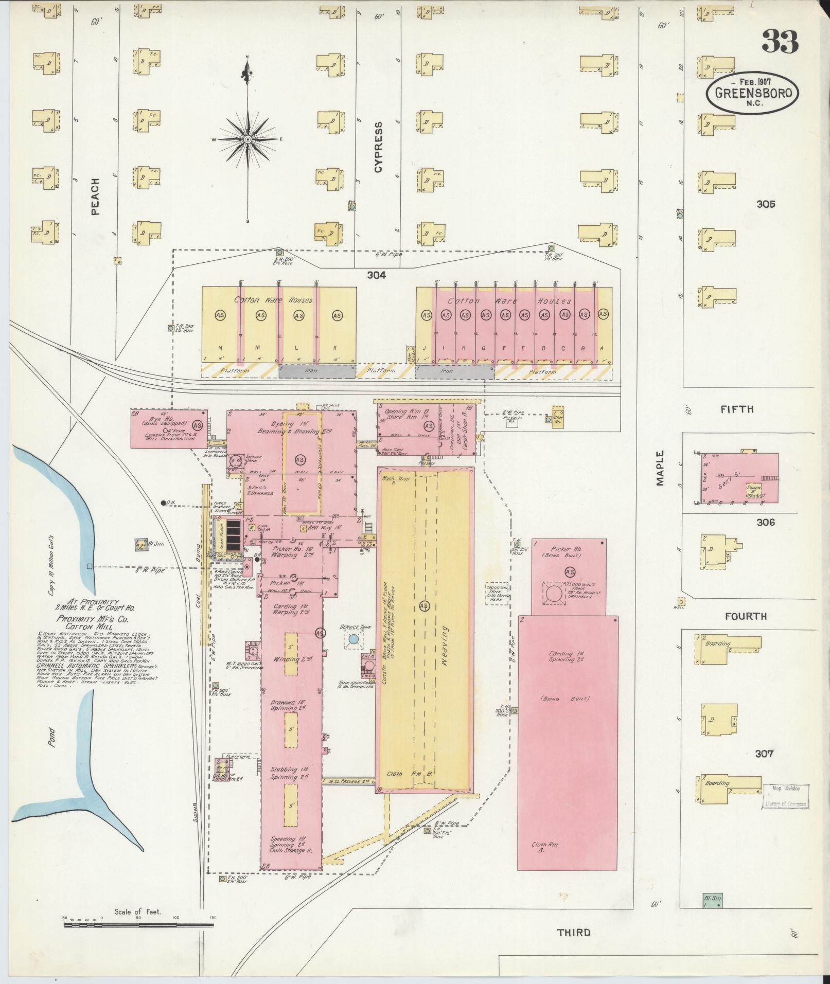 Sanborn Fire Insurance Map from Greensboro, Guilford County, North Carolina (1907), Sheet #0033 - Complete Map Set gallery image, historic Sanborn map, vintage wall art, North Carolina North Carolina