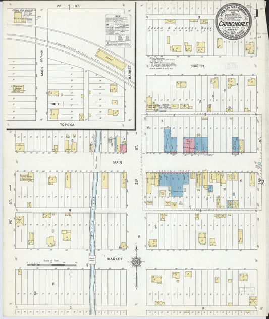 Sanborn Fire Insurance Map from Carbondale, Osage County, Kansas (1912), Sheet #0001 - Complete Map Set gallery image, historic Sanborn map, vintage wall art, Kansas Kansas