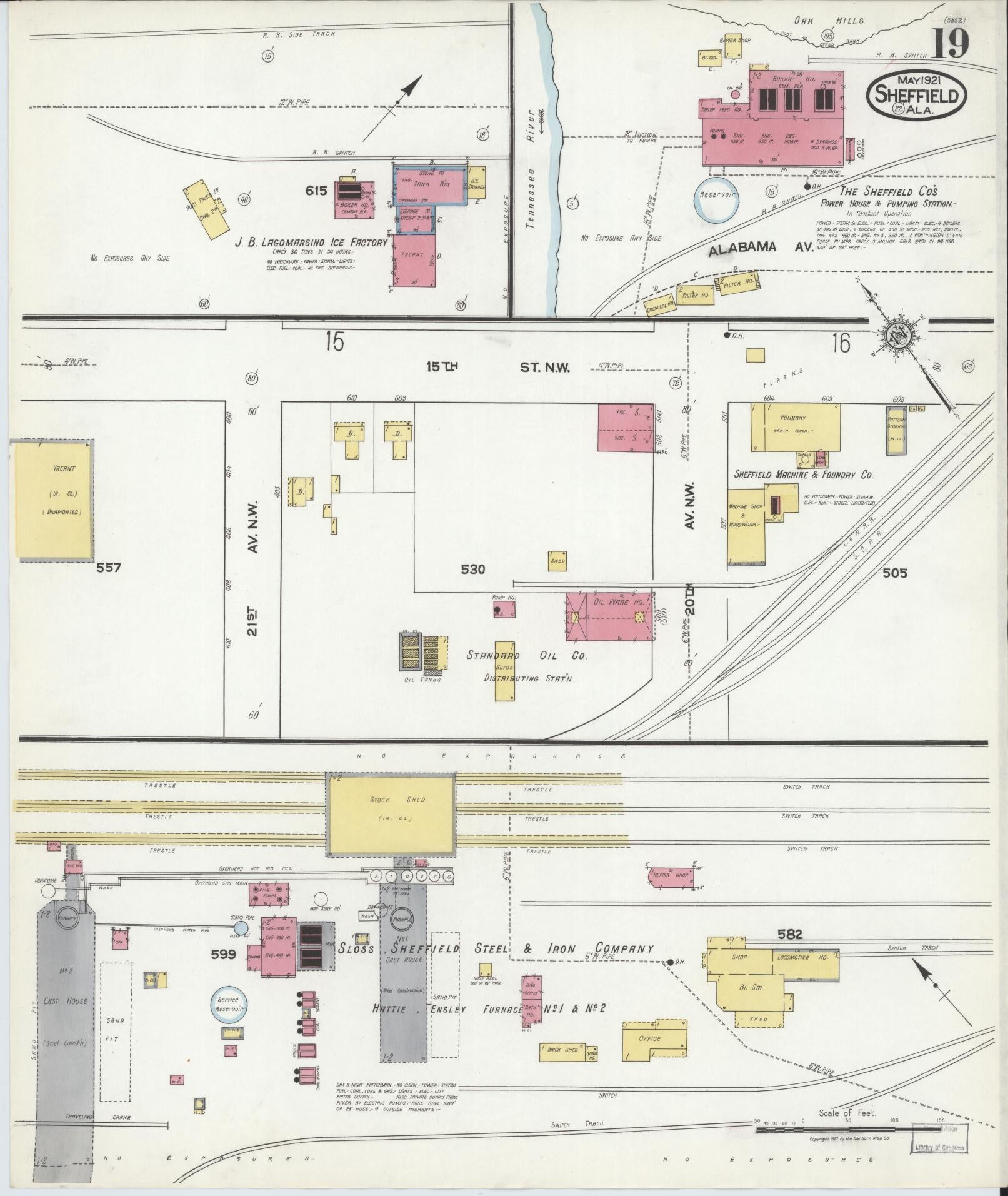 Sanborn Fire Insurance Map from Sheffield, Colbert County, Alabama (1921), Sheet #0019 - Complete Map Set gallery image, historic Sanborn map, vintage wall art, Alabama Alabama