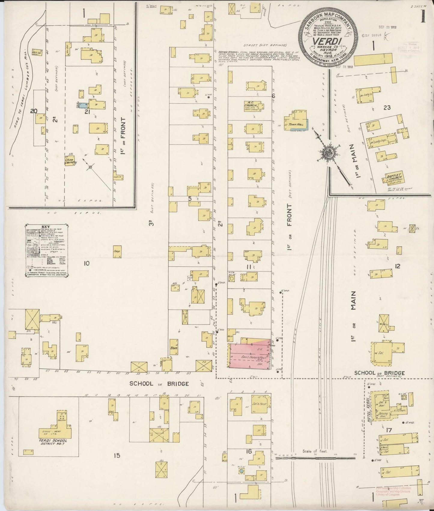 Sanborn Fire Insurance Map from Verdi, Washoe County, Nevada (1912), Sheet #0001 - Complete Map Set gallery image, historic Sanborn map, vintage wall art, Nevada Nevada