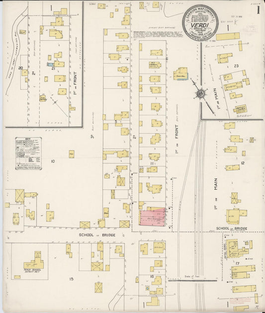 Sanborn Fire Insurance Map from Verdi, Washoe County, Nevada (1912), Sheet #0001 - Complete Map Set gallery image, historic Sanborn map, vintage wall art, Nevada Nevada