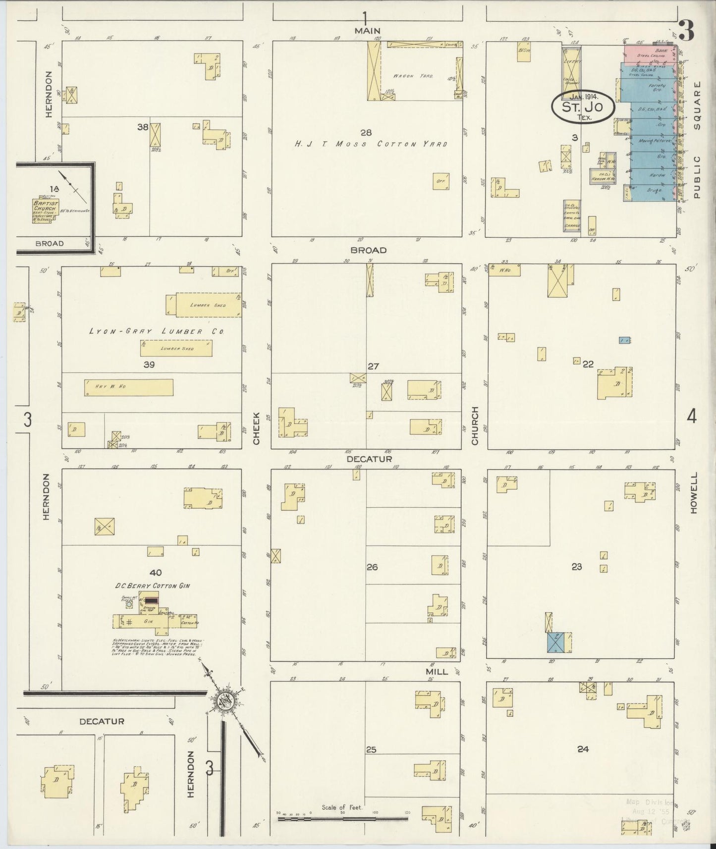 Sanborn Fire Insurance Map from Saint Jo, Montague County, Texas (1914), Sheet #0003 - Complete Map Set gallery image, historic Sanborn map, vintage wall art, Texas Texas