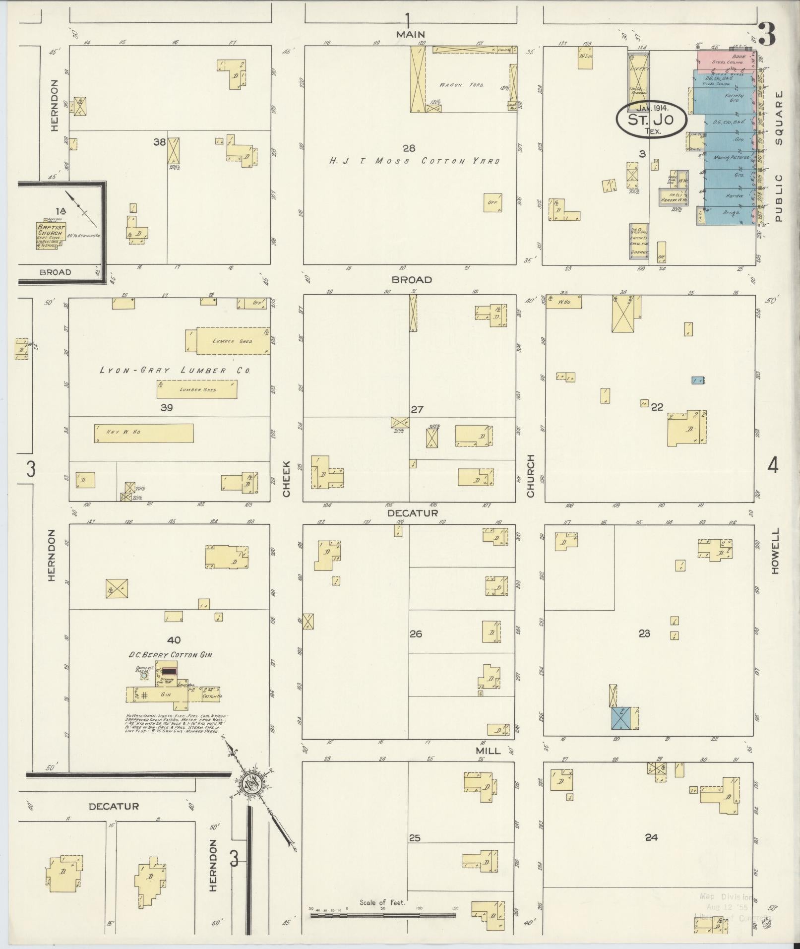 Sanborn Fire Insurance Map from Saint Jo, Montague County, Texas (1914), Sheet #0003 - Complete Map Set gallery image, historic Sanborn map, vintage wall art, Texas Texas