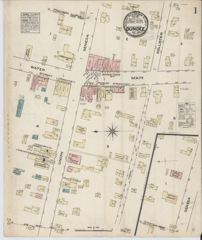 Sanborn Fire Insurance Map from Dundee, Yates County, New York (1884), Sheet #0001 - Historic Sanborn Fire Insurance Map Print, vintage old map wall art, antique decor, genealogy gift, New York New York map