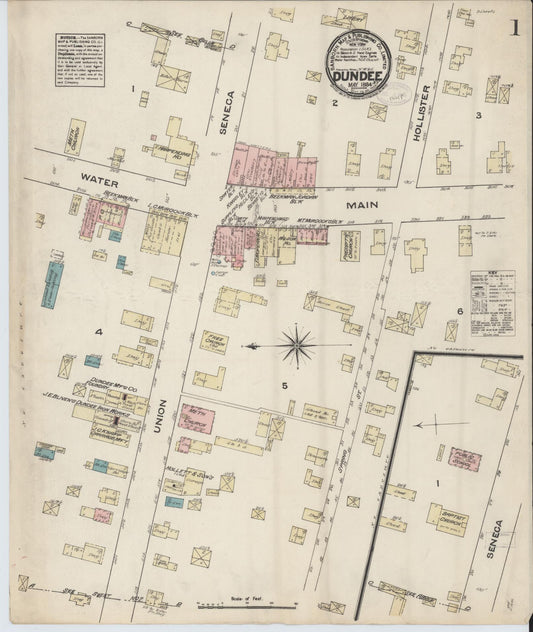 Sanborn Fire Insurance Map from Dundee, Yates County, New York (1884), Sheet #0001 - Historic Sanborn Fire Insurance Map Print, vintage old map wall art, antique decor, genealogy gift, New York New York map