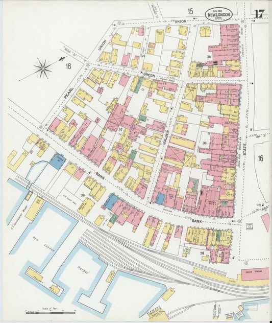 Sanborn Fire Insurance Map from New London, New London County, Connecticut (1901), Sheet #0017 - Historic Sanborn Fire Insurance Map Print, vintage old map wall art, antique decor, genealogy gift, Connecticut Connecticut map