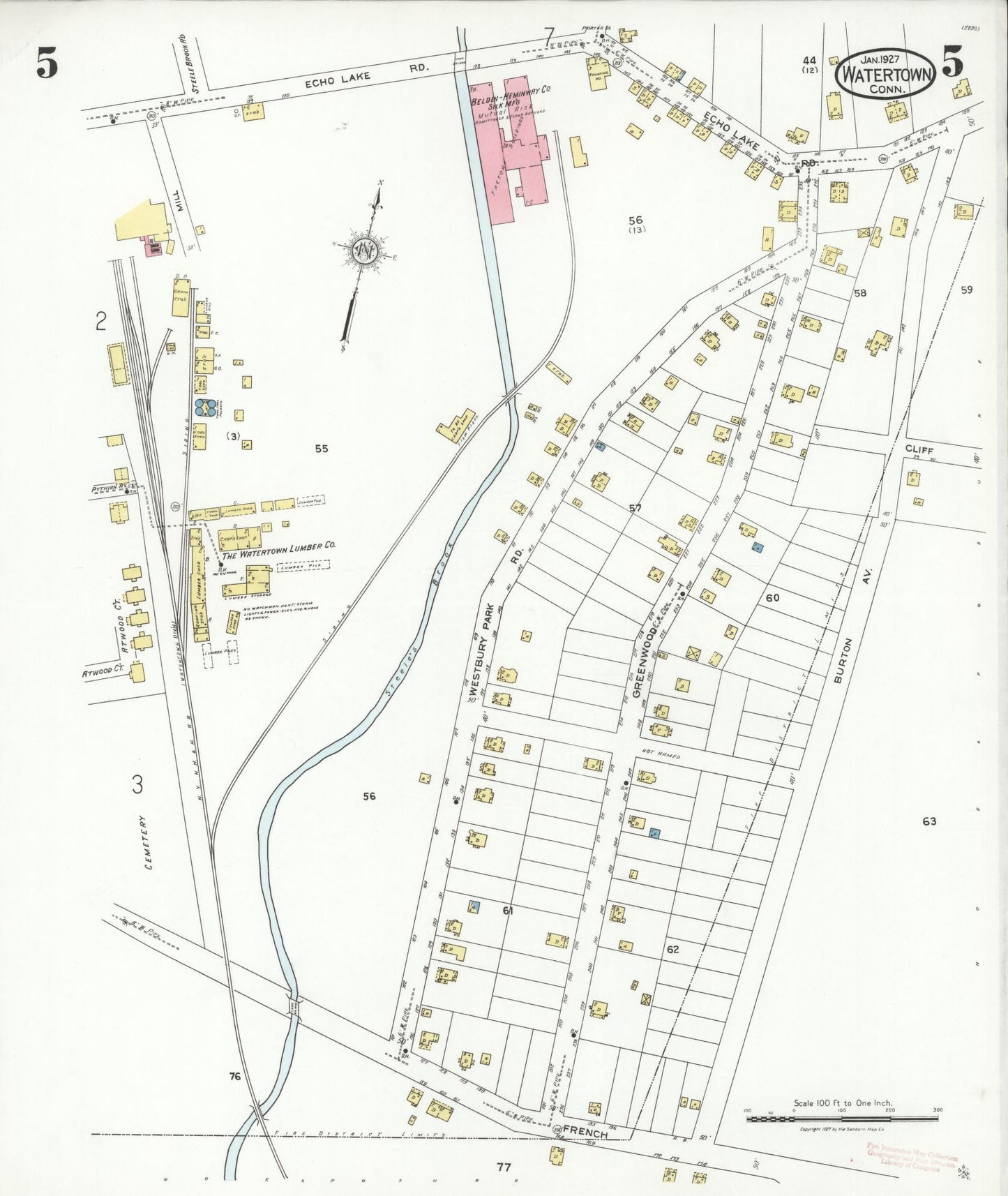 Sanborn Fire Insurance Map from Watertown, Litchfield County, Connecticut (1927), Sheet #0005 - Complete Map Set gallery image, historic Sanborn map, vintage wall art, Connecticut Connecticut