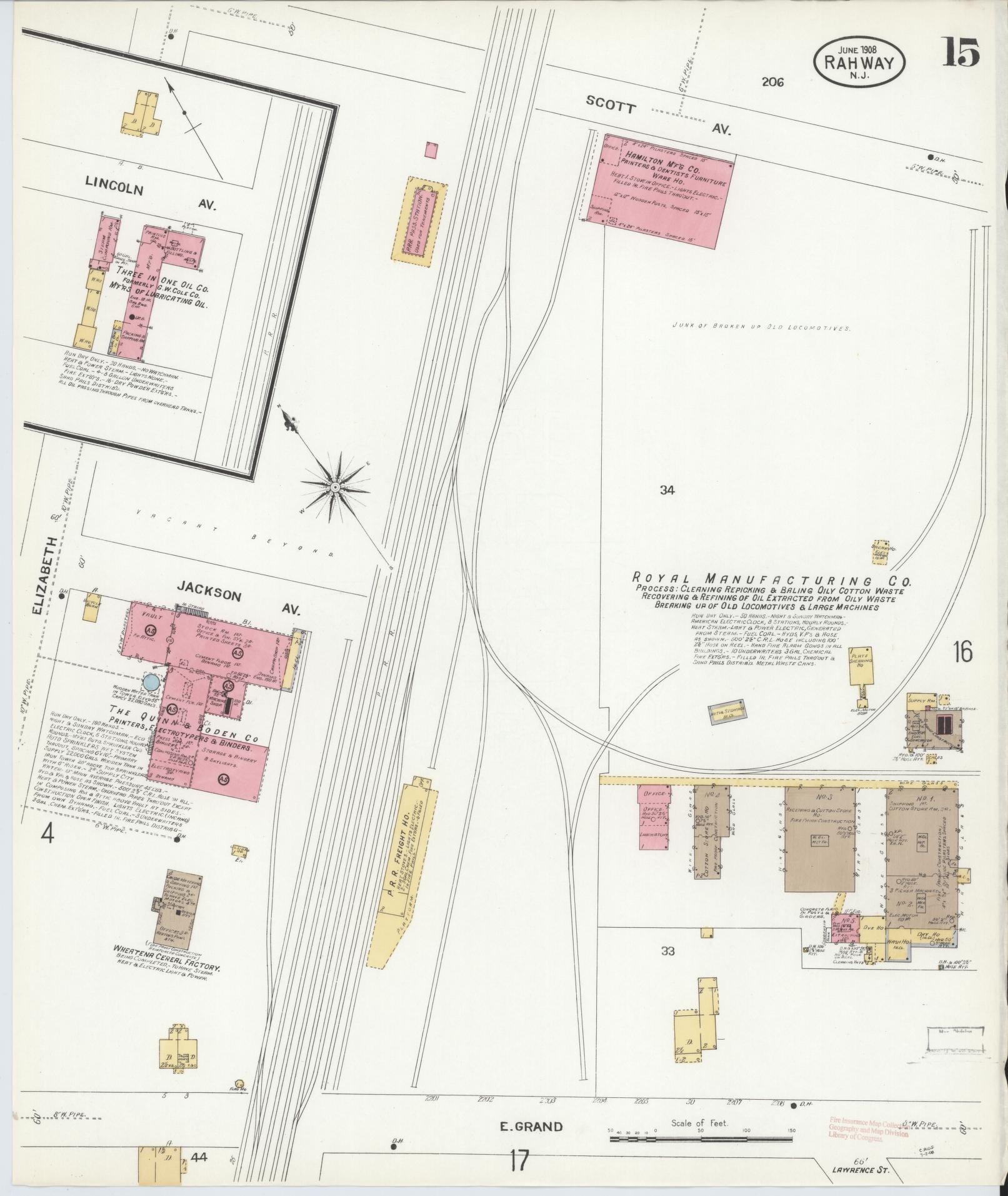 Sanborn Fire Insurance Map from Rahway, Union County, New Jersey (1908), Sheet #0015 - Historic Sanborn Fire Insurance Map Print, vintage old map wall art, antique decor, genealogy gift, New Jersey New Jersey map