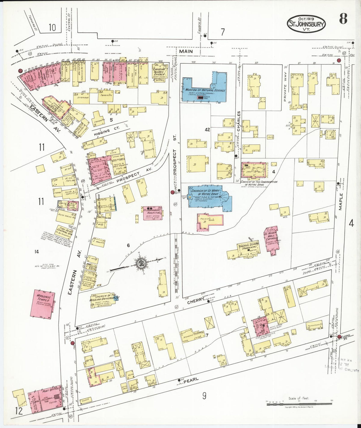 Sanborn Fire Insurance Map from Saint Johnsbury, Caledonia County, Vermont (1919), Sheet #0008 - Historic Sanborn Fire Insurance Map Print, vintage old map wall art, antique decor, genealogy gift, Vermont Vermont map