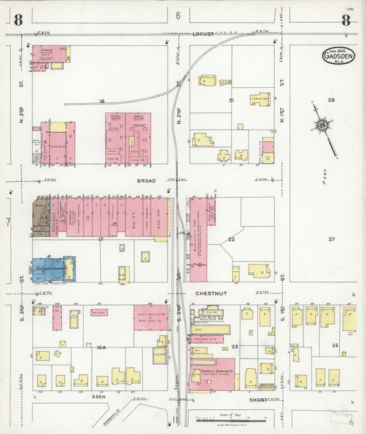 Sanborn Fire Insurance Map from Gadsden, Etowah County, Alabama (1926), Sheet #0008 - Historic Sanborn Fire Insurance Map Print, vintage old map wall art, antique decor, genealogy gift, Alabama Alabama map
