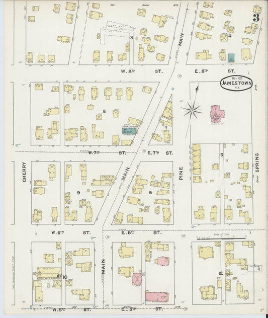 Sanborn Fire Insurance Map from Jamestown, Chautauqua County, New York (1891), Sheet #0003 - Historic Sanborn Fire Insurance Map Print, vintage old map wall art, antique decor, genealogy gift, New York New York map