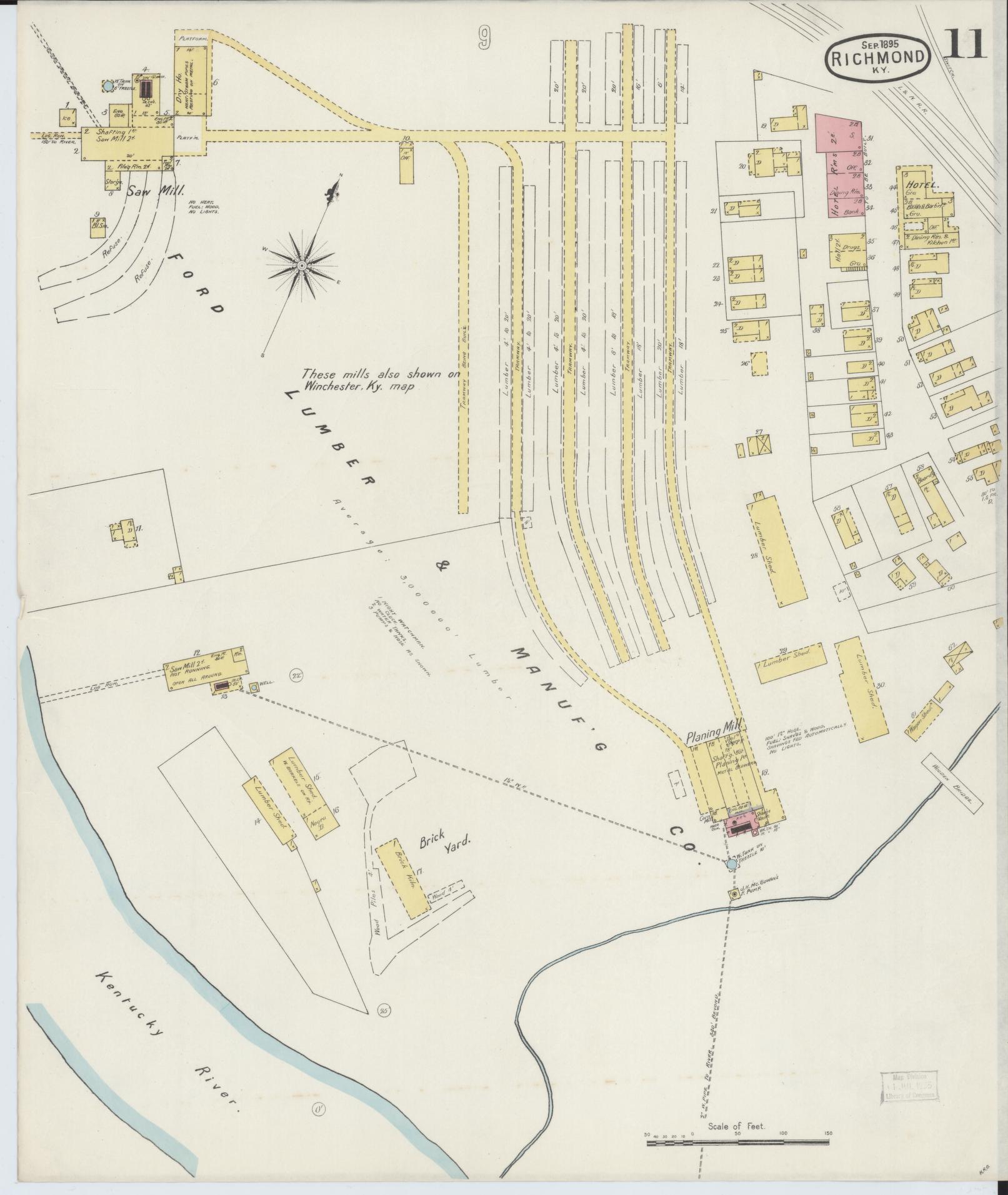 Sanborn Fire Insurance Map from Richmond, Madison County, Kentucky (1895), Sheet #0011 - Complete Map Set gallery image, historic Sanborn map, vintage wall art, Kentucky Kentucky