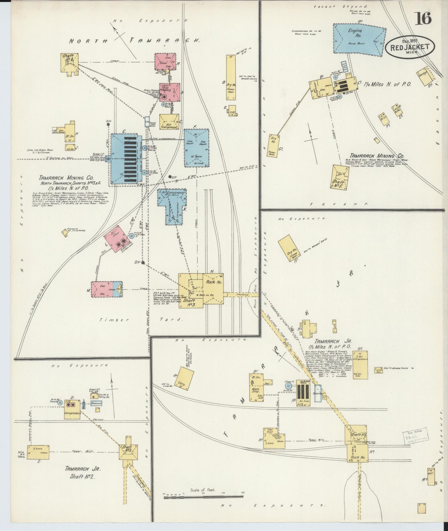 Sanborn Fire Insurance Map from Red Jacket, Houghton County, Michigan (1897), Sheet #0016 - Complete Map Set gallery image, historic Sanborn map, vintage wall art, Michigan Michigan
