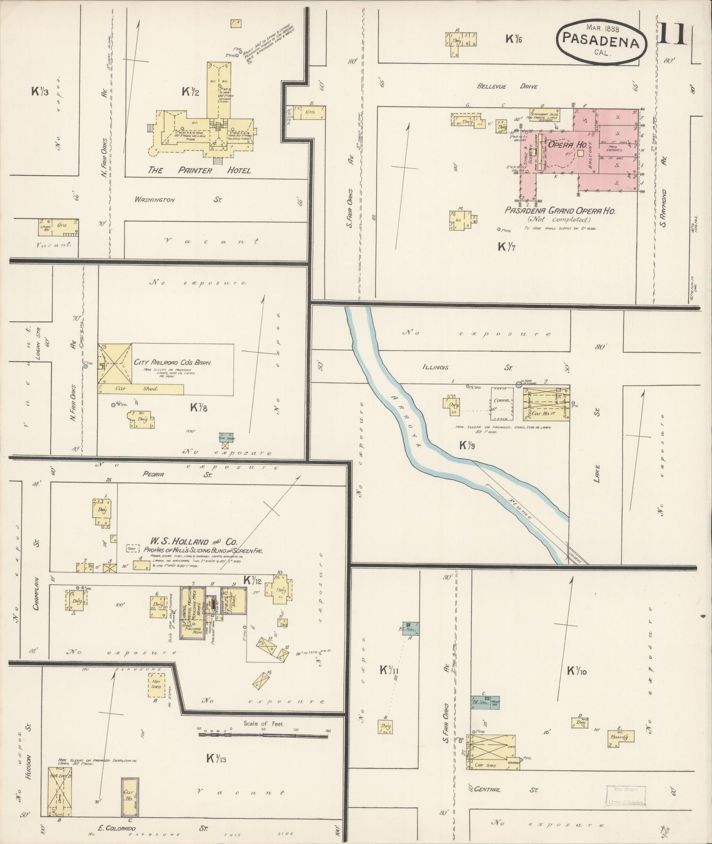 Sanborn Fire Insurance Map from Pasadena, Los Angeles County, California (1888), Sheet #0011 - Complete Map Set gallery image, historic Sanborn map, vintage wall art, California California