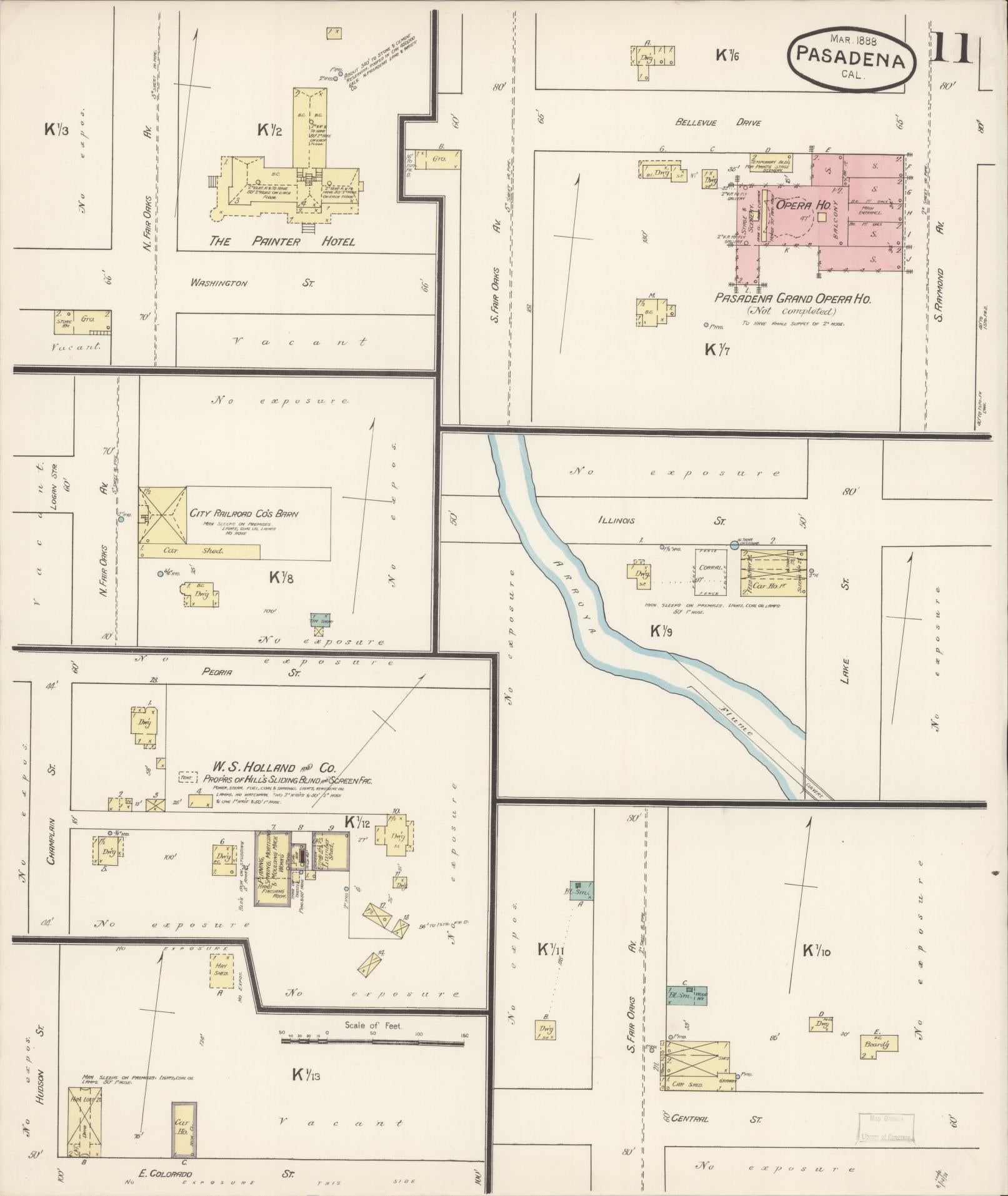 Sanborn Fire Insurance Map from Pasadena, Los Angeles County, California (1888), Sheet #0011 - Complete Map Set gallery image, historic Sanborn map, vintage wall art, California California