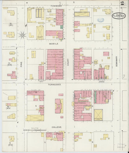 Sanborn Fire Insurance Map from Florence, Lauderdale County, Alabama (1894), Sheet #0002 - Complete Map Set gallery image, historic Sanborn map, vintage wall art, Alabama Alabama