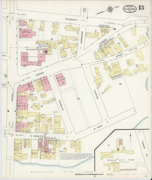 Sanborn Fire Insurance Map from Auburn, Androscoggin County, Maine (1914), Sheet #0013 - Historic Sanborn Fire Insurance Map Print, vintage old map wall art, antique decor, genealogy gift, Maine Maine map