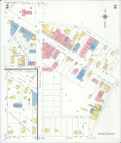 Sanborn Fire Insurance Map from Farmington, Oakland County, Michigan (1933), Sheet #0002 - Complete Map Set gallery image, historic Sanborn map, vintage wall art, Michigan Michigan
