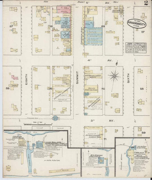 Sanborn Fire Insurance Map from Arkansas City, Cowley County, Kansas (1884), Sheet #0002 - Historic Sanborn Fire Insurance Map Print, vintage old map wall art, antique decor, genealogy gift, Arkansas Arkansas map
