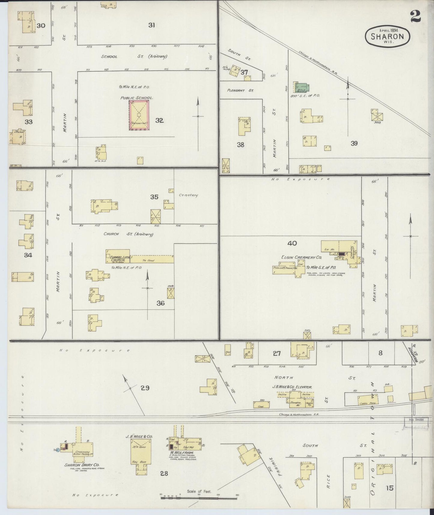 Sanborn Fire Insurance Map from Sharon, Walworth County, Wisconsin (1894), Sheet #0002 - Historic Sanborn Fire Insurance Map Print, vintage old map wall art, antique decor, genealogy gift, Wisconsin Wisconsin map