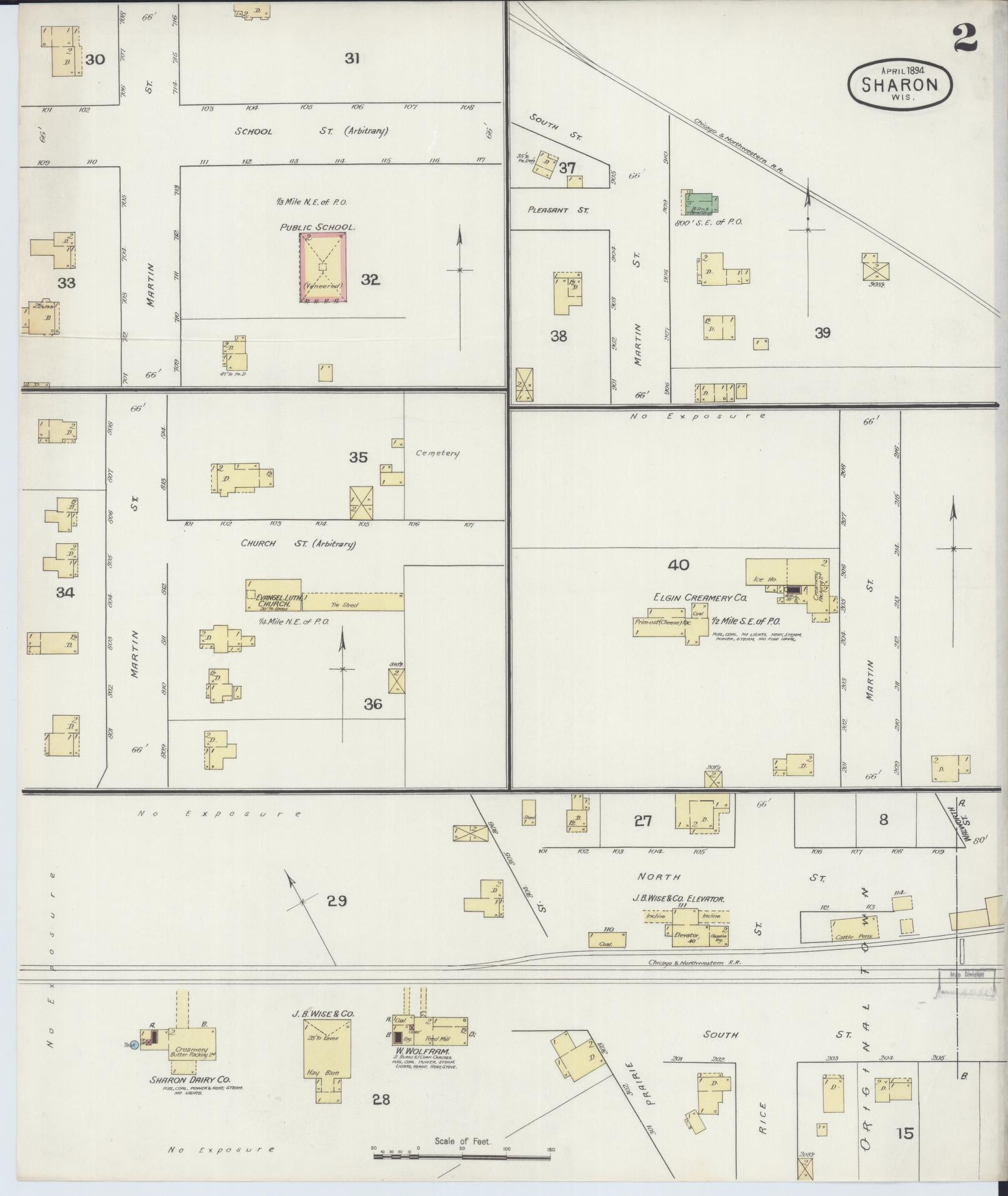 Sanborn Fire Insurance Map from Sharon, Walworth County, Wisconsin (1894), Sheet #0002 - Historic Sanborn Fire Insurance Map Print, vintage old map wall art, antique decor, genealogy gift, Wisconsin Wisconsin map
