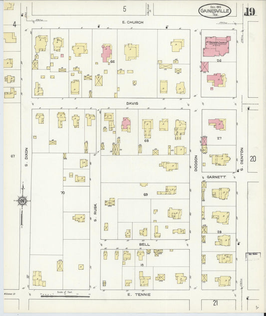 Sanborn Fire Insurance Map from Gainesville, Cooke County, Texas (1913), Sheet #0019 - Historic Sanborn Fire Insurance Map Print, vintage old map wall art, antique decor, genealogy gift, Texas Texas map