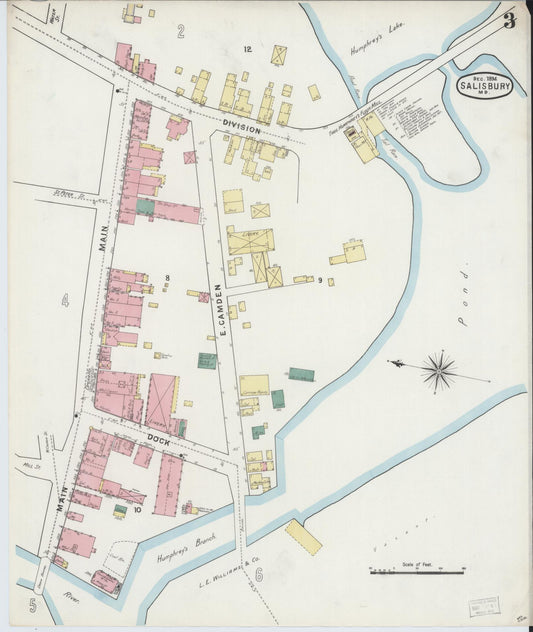Sanborn Fire Insurance Map from Salisbury, Wicomico County, Maryland (1894), Sheet #0003 - Historic Sanborn Fire Insurance Map Print, vintage old map wall art, antique decor, genealogy gift, Maryland Maryland map