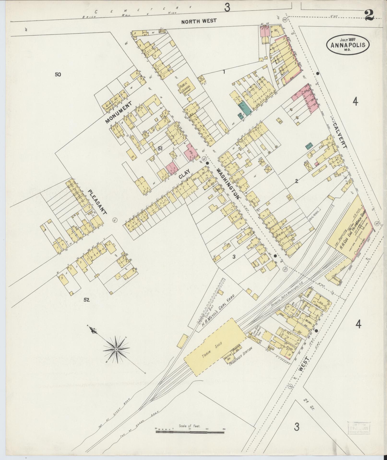 Sanborn Fire Insurance Map from Annapolis, Anne Arundel County, Maryland (1897), Sheet #0002 - Historic Sanborn Fire Insurance Map Print, vintage old map wall art, antique decor, genealogy gift, Maryland Maryland map